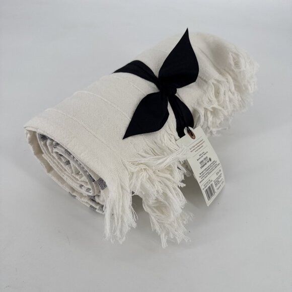 New Hearth & Hand Cream with Black Stripes Throw Blanket 60"x70" - Picture 3 of 6